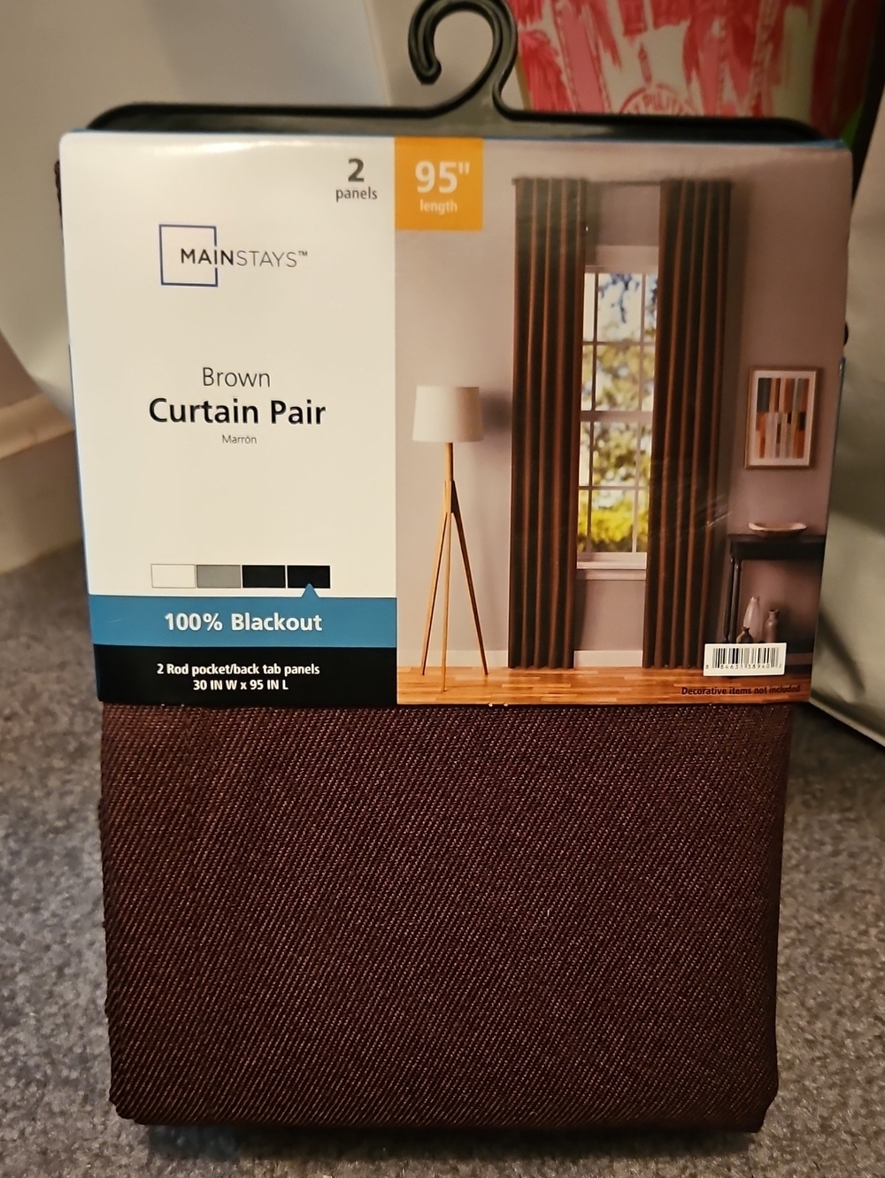 Mainstays Brown 100% Blackout Curtain Pair, 95" Length